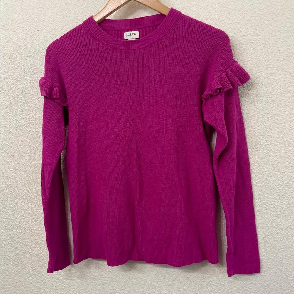 J. Crew Fuchsia Knit Sweater with Ruffled Sleeves, Size S